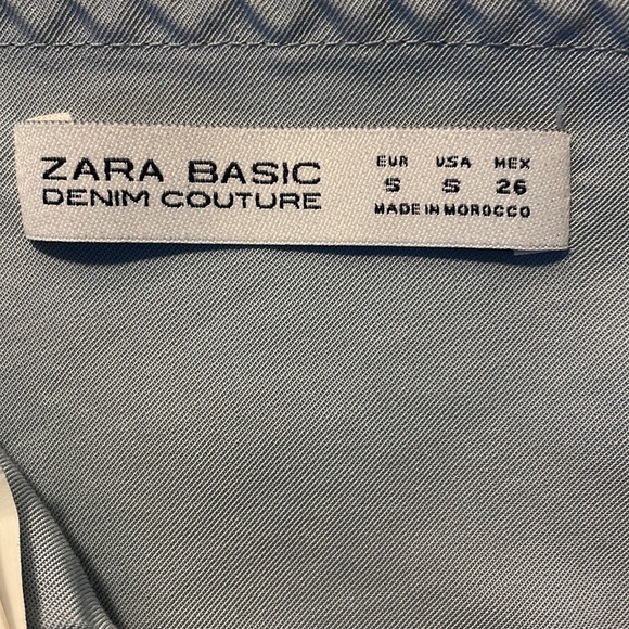 18. Zara Basic Couture Long Sleeve Light Blue Chambray Crop Top Open Back Blouse - Picture 8 of 8